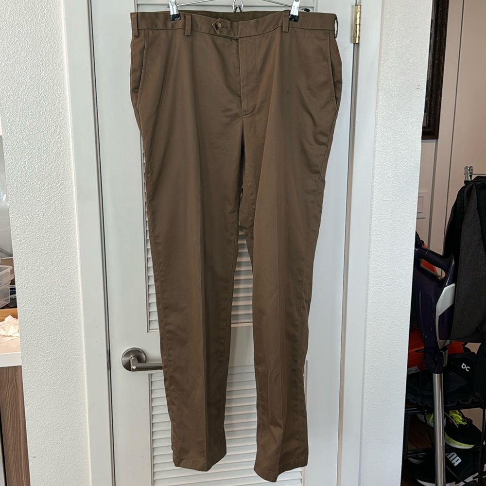 Jos. A Bank Traveler’s Collection Flat Front Dark Tan Chinos 38” x 34”